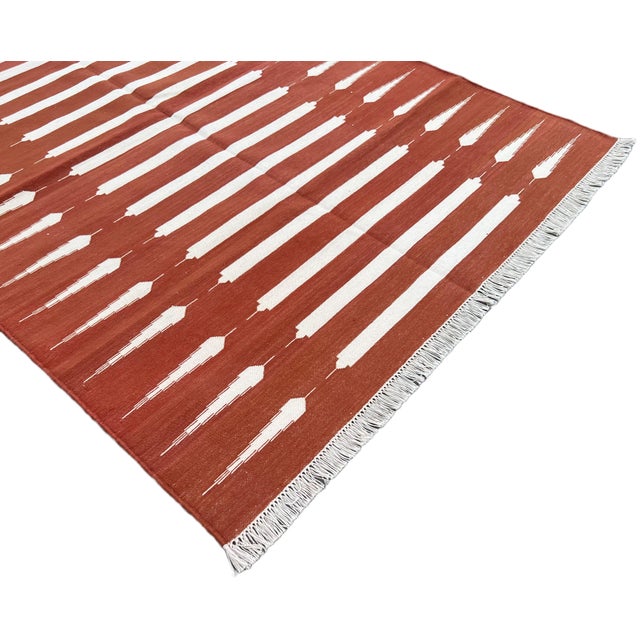 Not Yet Made - Made To Order Handmade Cotton Area Rug Vegetable Dyed Terracotta Red & White Striped Dhurrie - 8'x10' For Sale - Image 6 of 11