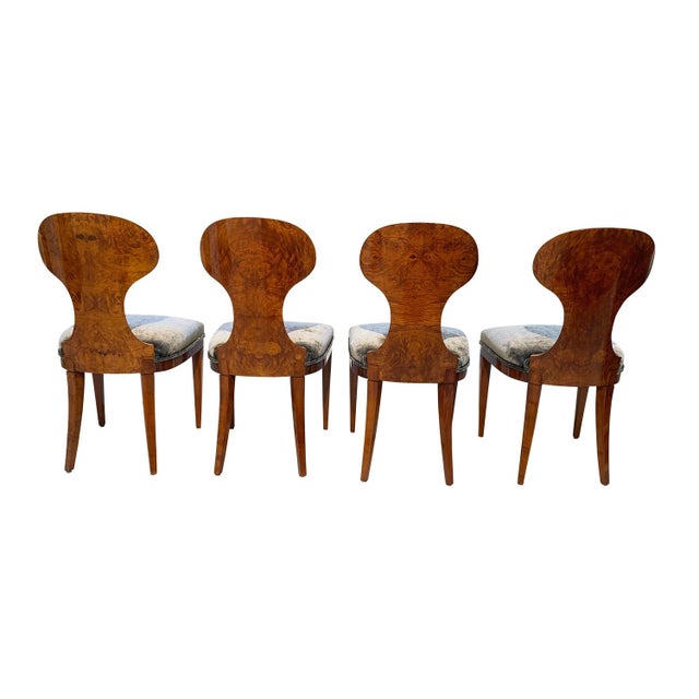 Biedermeier Ballon Chairs, Ash Veneer, Grey Velvet, Vienna, 1900, Set of 4 For Sale - Image 3 of 18