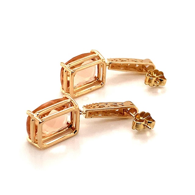 Traditional Natural Morganite Diamond Earrings 14k Gold 9.93 TCW Certified For Sale - Image 3 of 18
