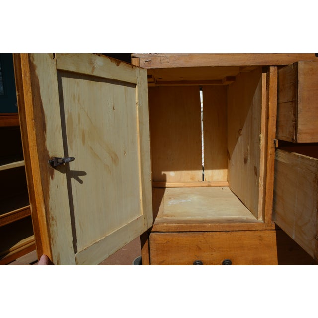 1940s Vintage Unusual Rustic Pine Dresser Chest W/ Small Mirror / Cupboard & Glove Drawer For Sale - Image 5 of 17