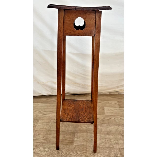 Wood Early 20th Century Oak Plant Stand Two Tier Table, Arts & Crafts Mission Style For Sale - Image 7 of 11