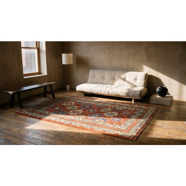 Raspberry Red 1890s Red Raspbery Geometric Tribal Antique Caucasian Zeychor Rug 3'5" X 4'7" Wool Carpet For Sale - Image 8 of 9