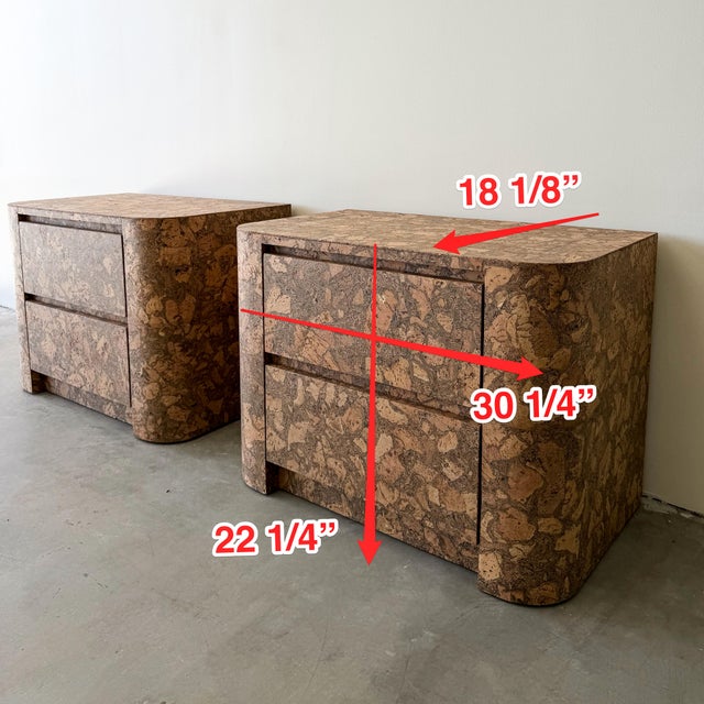 Vintage 1970s Mid Century Modern Pair of Cork Nightstands Burlwood For Sale - Image 12 of 12