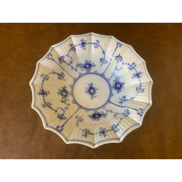 Originally used as relish, pickle, or small serving dish. Hand painted cobalt blue floral design. Distinctive 16 point...