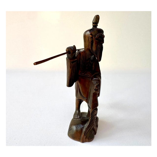 Mid 20th Century Title: Vintage Hand Carved Wood Fisherman Figure With Shoulder Pole For Sale - Image 5 of 8