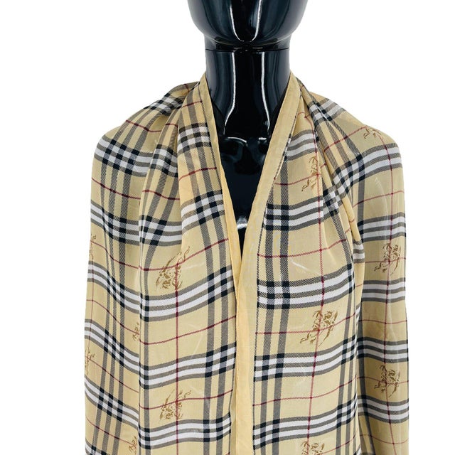Burberry Burberry Beige Plaid 100% Silk Scarf For Sale - Image 4 of 7