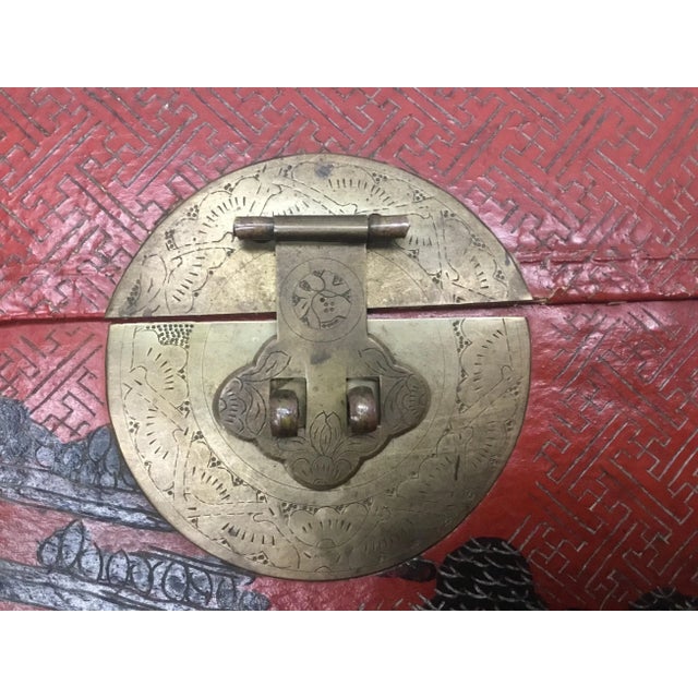 1900s Chinese Hand Tooled Leather Covered Trunk For Sale In Providence - Image 6 of 13