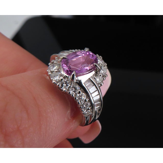 Late 20th Century 2.02ct Gia Ceylon No Heat Pink Sapphire 1.00ct Diamond Platinum Ring Size 5.25 For Sale - Image 16 of 18