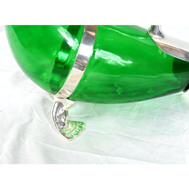 Silver-Plated Green Glass Walrus Decanter Bottle For Sale - Image 3 of 9