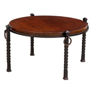 French Brutalist Oak and Iron Coffee Table, C. 1960 For Sale