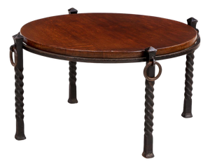 French Brutalist Oak and Iron Coffee Table, C. 1960