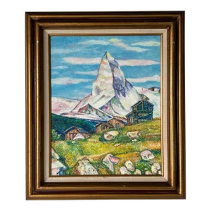 1970's Ecchio View of the Mount Matterhorn Oil Landscape Painting, Framed
