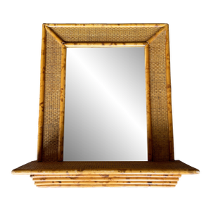 Vintage Bamboo Woven Rattan Wall Mirror Shelf Console Dal Vera & Vivai Del Sud Era