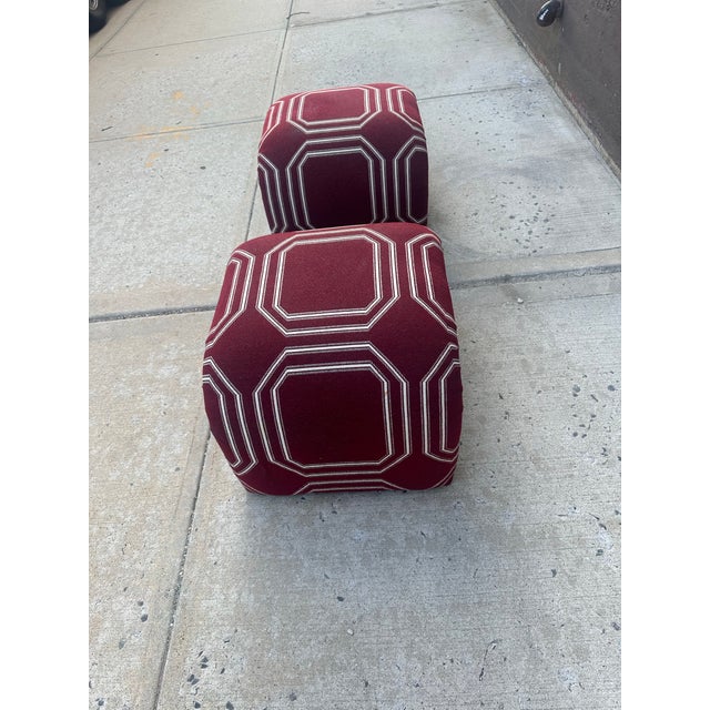 Late 20th Century Sculptural Waterfall Ottomans, Inspired by Karl Springer, in Rich Burgundy Designer Fabric - Set of 2 For Sale - Image 9 of 9