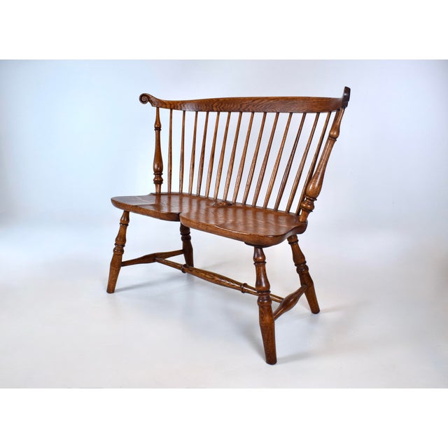 American 20th Century American Comb Back Windsor Settee Bench For Sale - Image 3 of 16