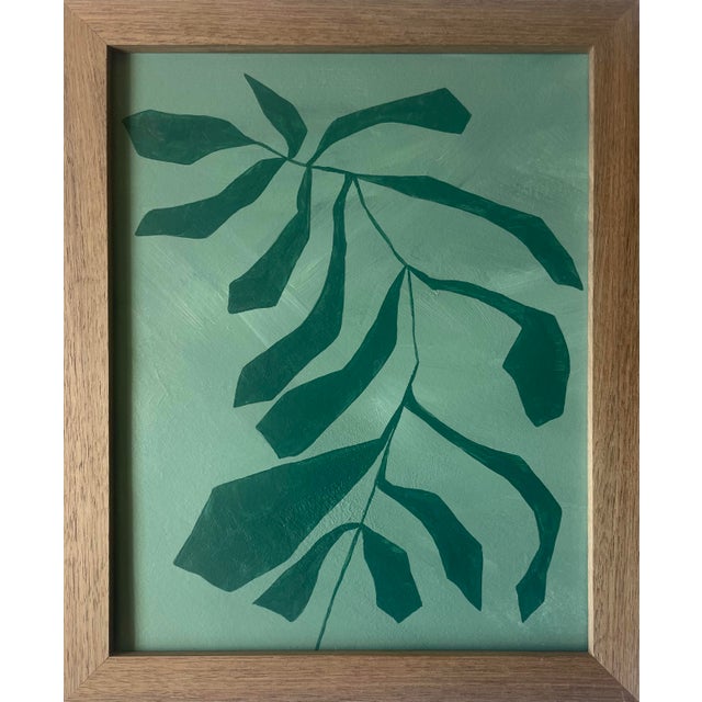 2026 Contemporary Set of Nine Abstract Fern Paintings on Paper Framed in Walnut Frames by Artist r.k. Red For Sale In San Francisco - Image 6 of 11