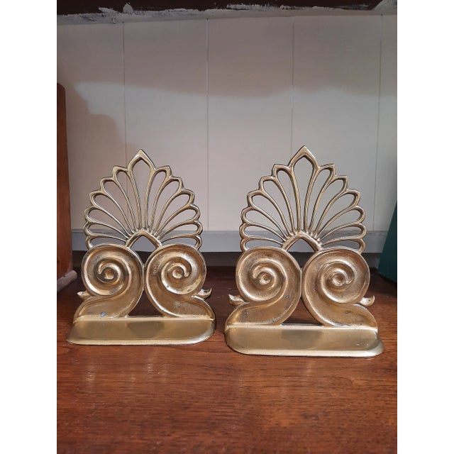Vintage Brass Bookends Scrolls Shell Design For Sale In Fayetteville, AR - Image 6 of 7