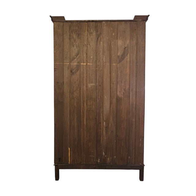 Arts & Crafts Carved Oak Wardrobe Armoire With Mirror Door, 76" For Sale - Image 14 of 15