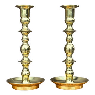 Vintage Signed Baldwin Brass Tall Candle Holders - a Pair For Sale
