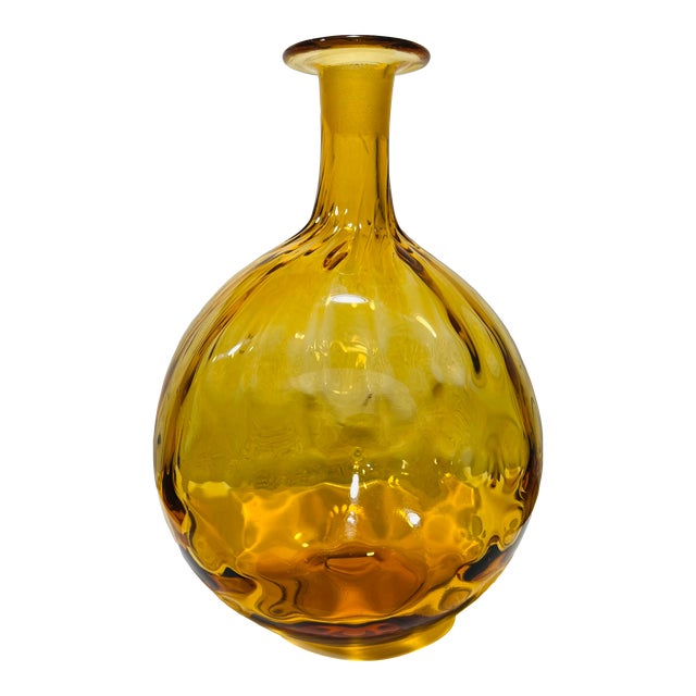 Vintage 1969 Blenko Lemon #6916 Handblown Amber Glass Decanter For Sale