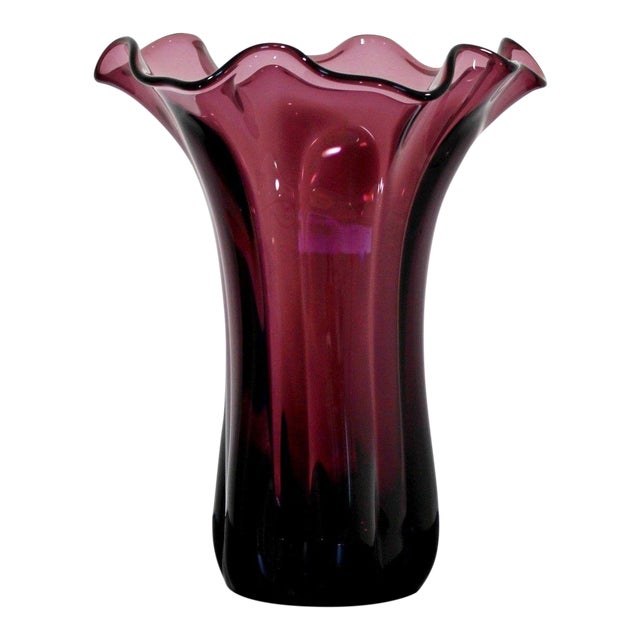 MidCentury Modern Purple Glass Vase Flower Organic Shape Chairish