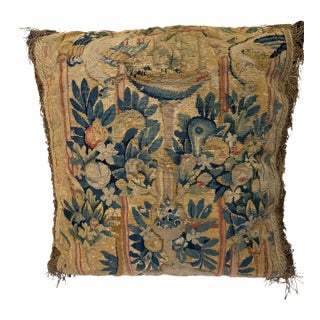 Antique Early 18th-Century Needlepoint Pillow With Velvet Back & Tassels — 18” X 17” For Sale