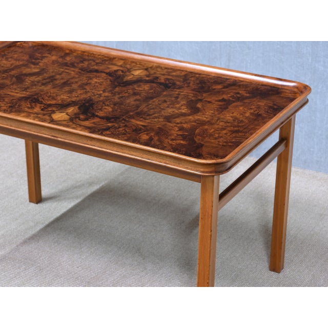 Walnut Burl and Mahogany Table by Carl-Axel Acking, Sweden, 1930s For Sale - Image 4 of 13