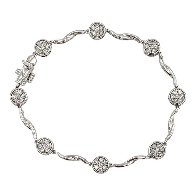 White Diamond Bezel Cluster Bracelet in 14K White Gold For Sale