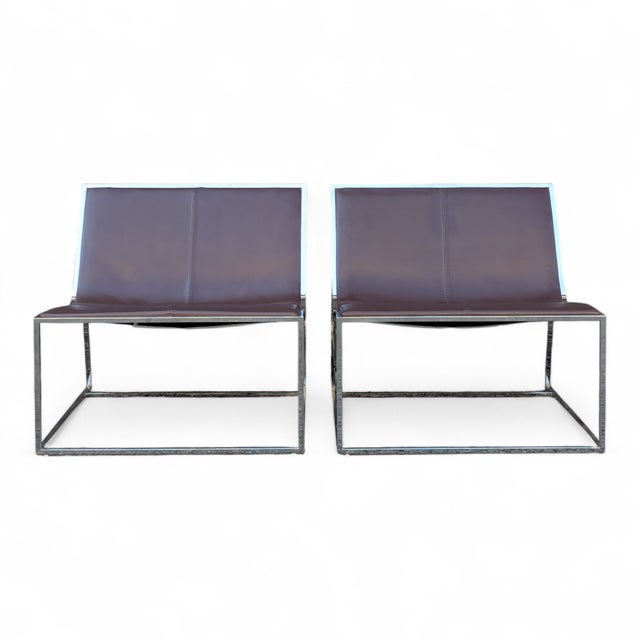 Contemporary Contemporary Spanish Leather Sling Lounge Chairs, Pair, by Jean-Marie Massaud for Viccarbe "Holy Day" For Sale - Image 3 of 13