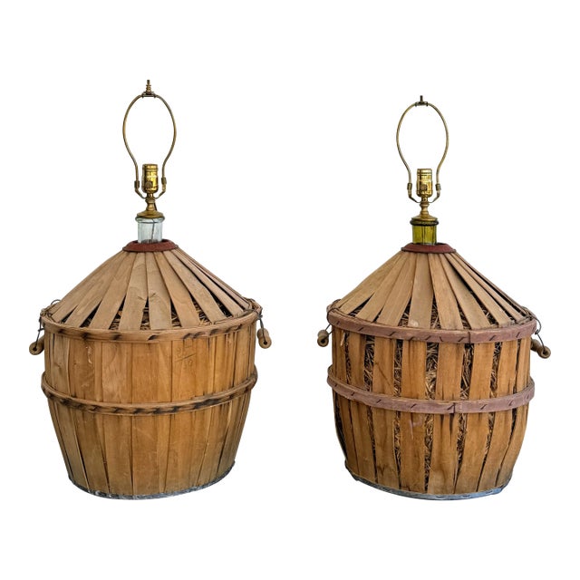 Antique Crated French Demijohn Lamps - a Pair For Sale