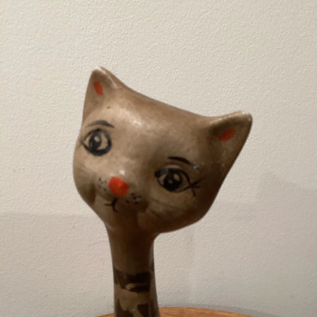 Vintage Pair of Italian Long Neck Ceramic Cat Figurines For Sale - Image 4 of 12