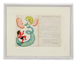 Henry Heerup, Throwing Rocks at the Moon, Watercolor, Framed