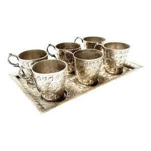 Mid-Century Modern Hand Etched Metal Aperitif Serving Set - 7 Pieces