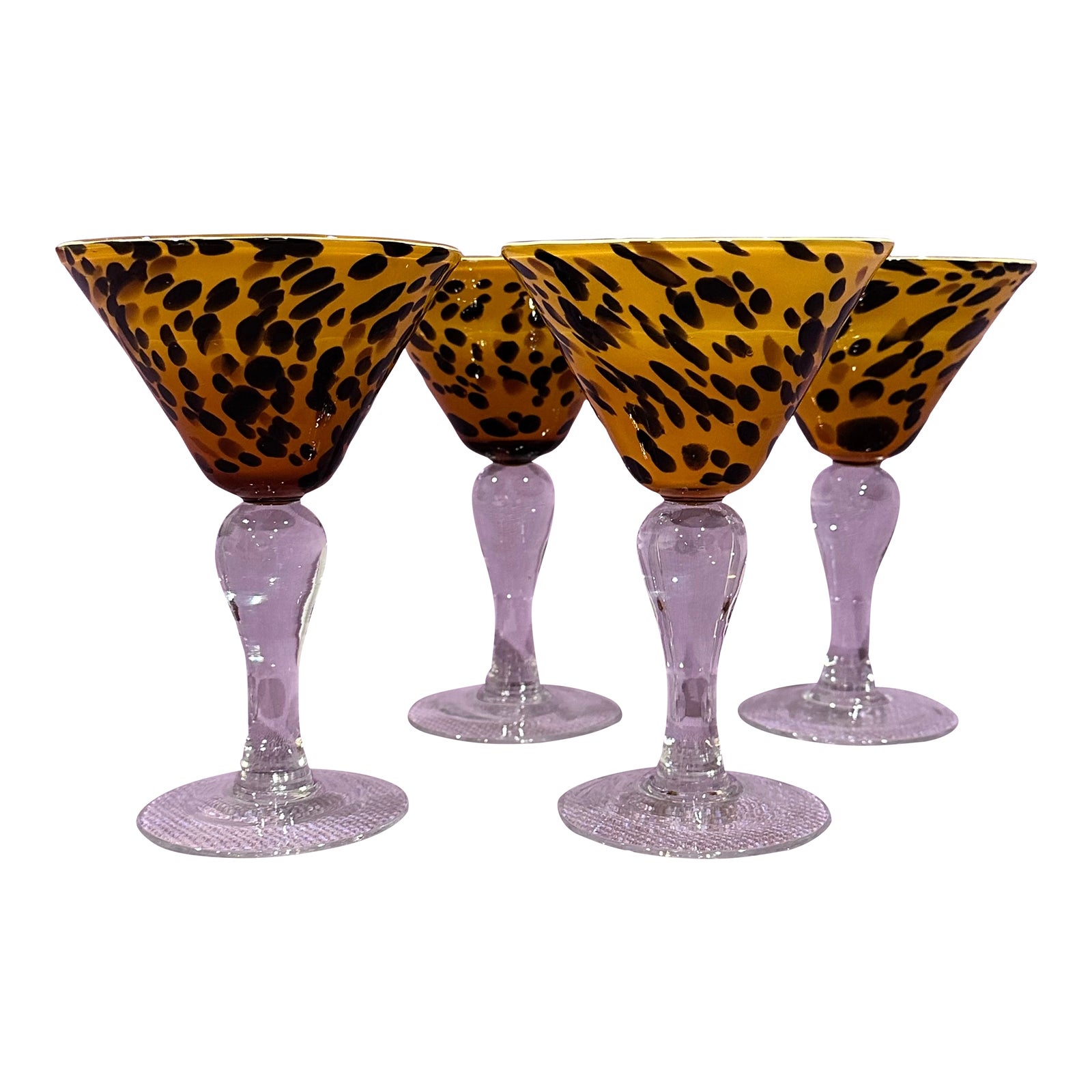 Late 20th Century Set of 4 Hand Blown Leopard Martini Glasses | Chairish