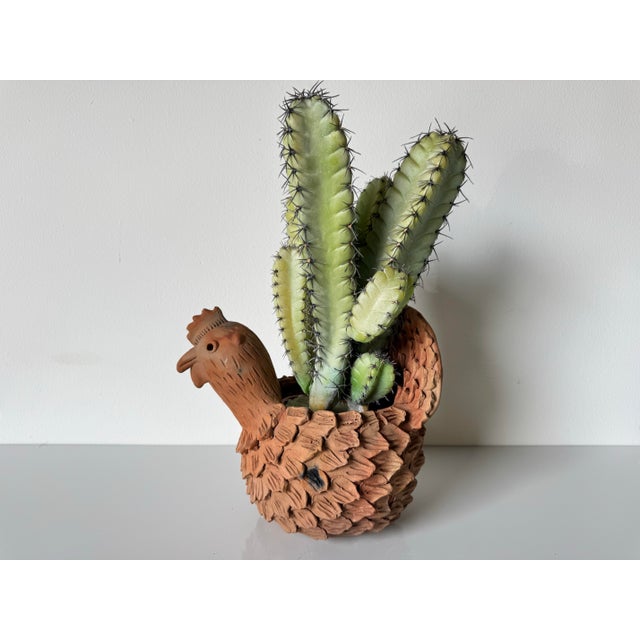 Folk Art Vintage Hand-Crafted Clay Folk Art Chicken Planter Sculpture For Sale - Image 3 of 12