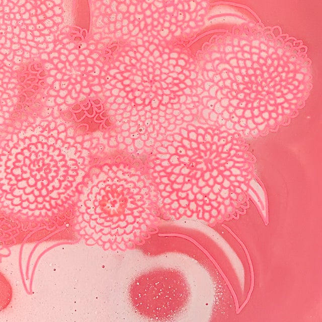 Chrysanthemum Flowers No. 3 Pink Coral Contempoary Botanical Painting Susan Havens For Sale - Image 4 of 5