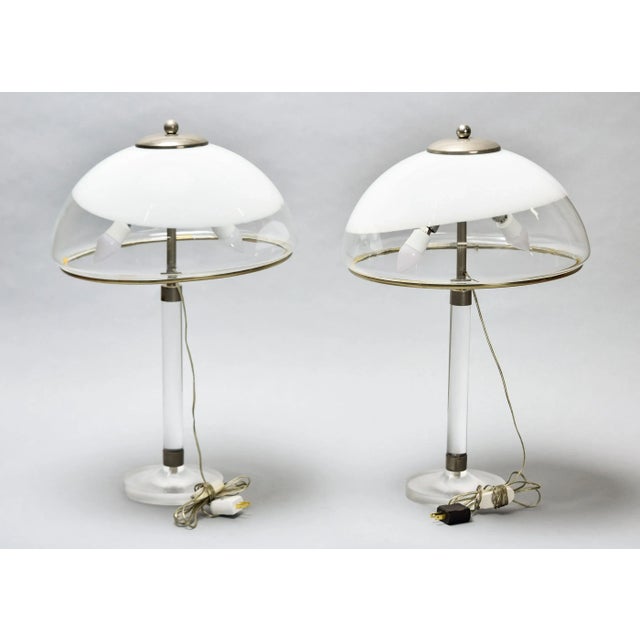 Pair Mid Century Italian Lamps With Lucite Base and All Glass Shades For Sale - Image 9 of 12