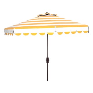 Ramona 9 Ft Crank Umbrella, Yellow Stripe/Brown Pole For Sale