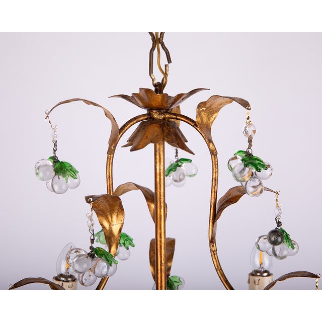 1920s Italian Gilt Fruit Chandelier with Murano Glass Grapes, 1930s For Sale - Image 5 of 10