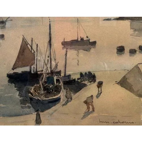 Henry Maurice Cahours, Return from Fishing, Watercolor, 1930s, Framed For Sale - Image 4 of 8