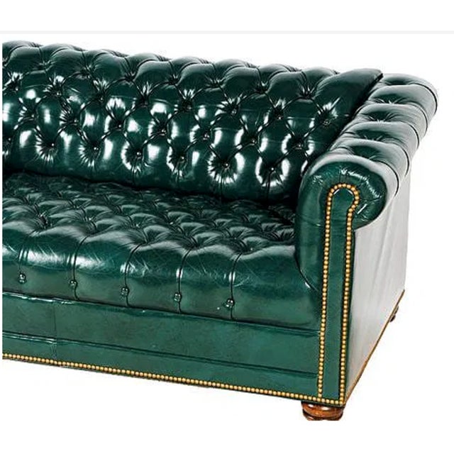 Late 20th Century Late 20th Century Hancock & Moore Emerald Green Tufted Leather Chesterfield Sofa For Sale - Image 5 of 9