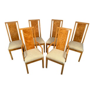 Mid 20th Century Set of 6 Vintage Burl Wood Dining Chairs For Sale