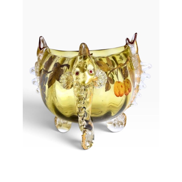 Antique Zoomorphic Amber Glass Bowl With Three Fish and Enamel Decoration, Attributed to Auguste Jean, Moser Style C. 1880 For Sale - Image 14 of 14