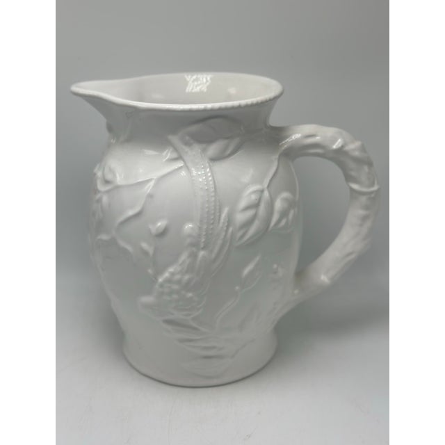 White Lynn Chase Embossed White Pitcher For Sale - Image 8 of 9