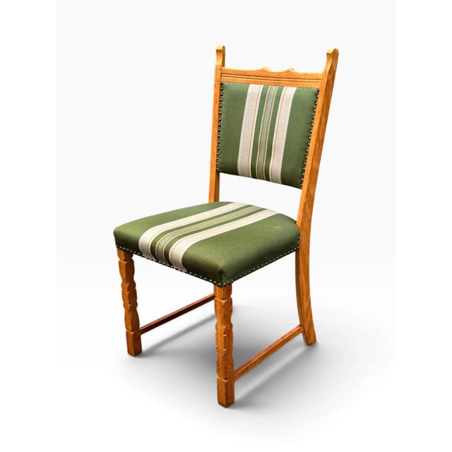 Green Set of Six Danish Oak Dining Chairs by Henning Kjærnulf For Sale - Image 8 of 16