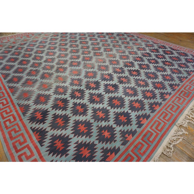 Blue Amazing Blue and Red Color With Great Symmetric Design Antique Dhurrie Rug For Sale - Image 8 of 12