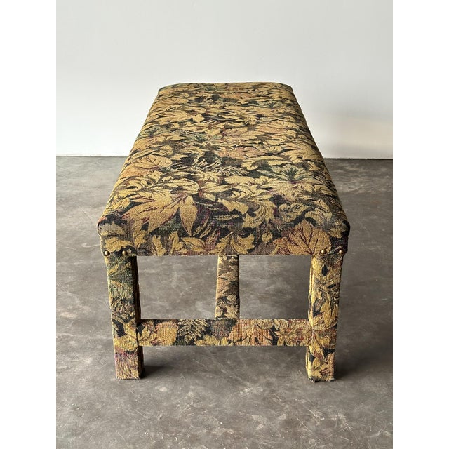 Fully-Upholstered Jacquard Tapestry Parsons Bench, 1980s For Sale - Image 12 of 16