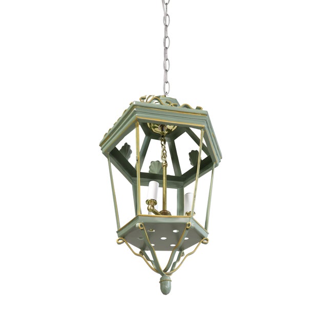Early 21st Century A Vintage “Visual Comfort” Style Iron Celadon Green Chandelier For Sale - Image 5 of 8