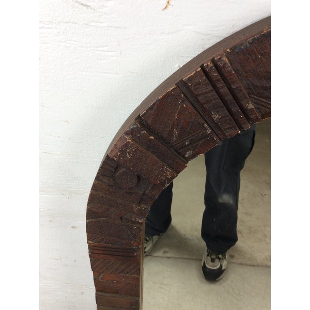 Lane  brutalist Mid Century Modern Arch Top Wall Mirror With Brutalist Style Wood Frame For Sale - Image 4 of 18