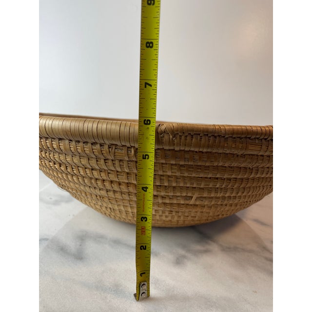 Late 20th Century Handwoven Coiled Rattan Shallow Basket Bowl Natural Fiber Boho & Coastal Decor For Sale - Image 9 of 9